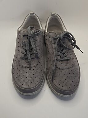 Hotter Gravity Women's Gray Perforated Leather Lace-Up Sneakers Sz 7, Walkers
